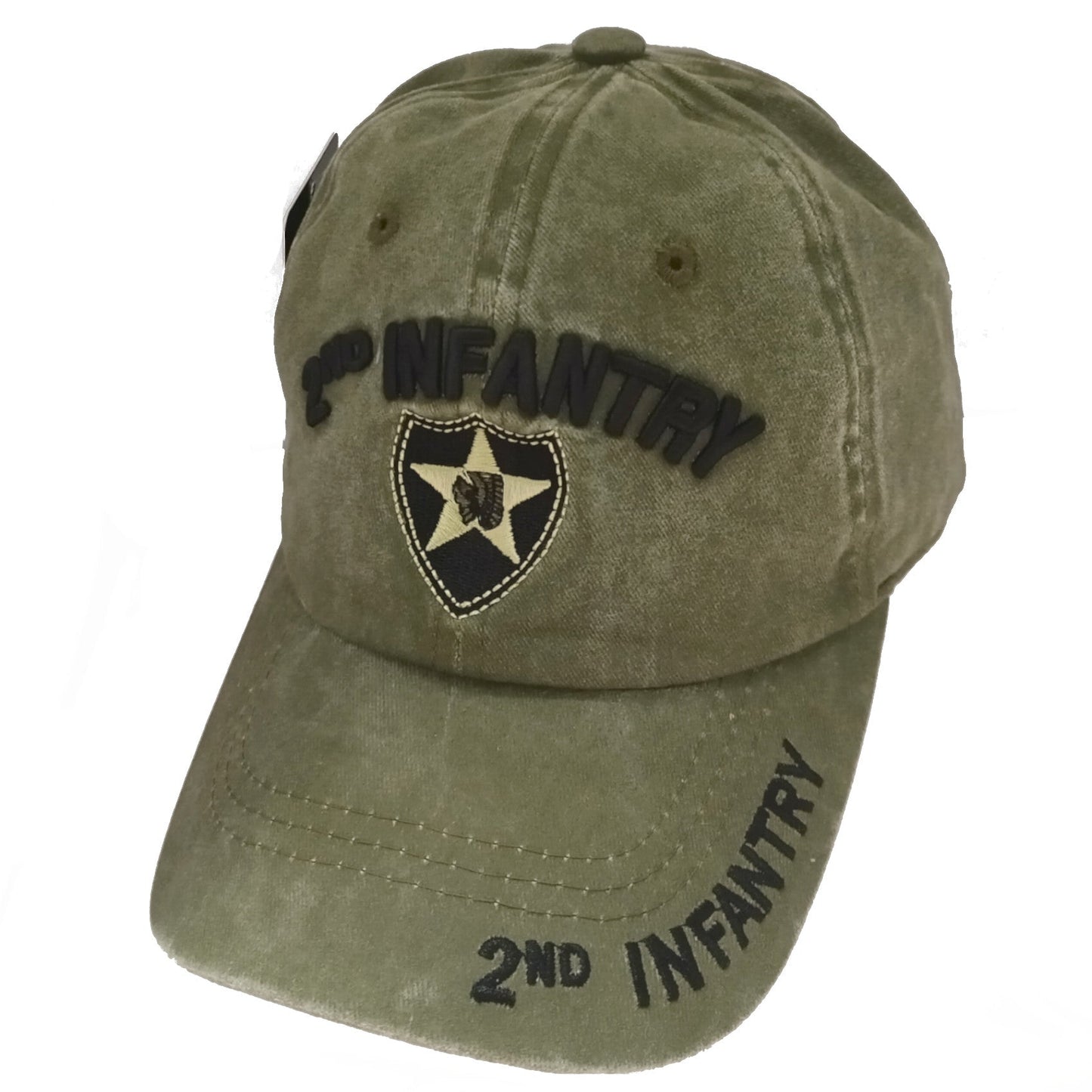 US Military 2nd Infantry Division Pigment Washed Olive Adjustable Baseball Hat Cap
