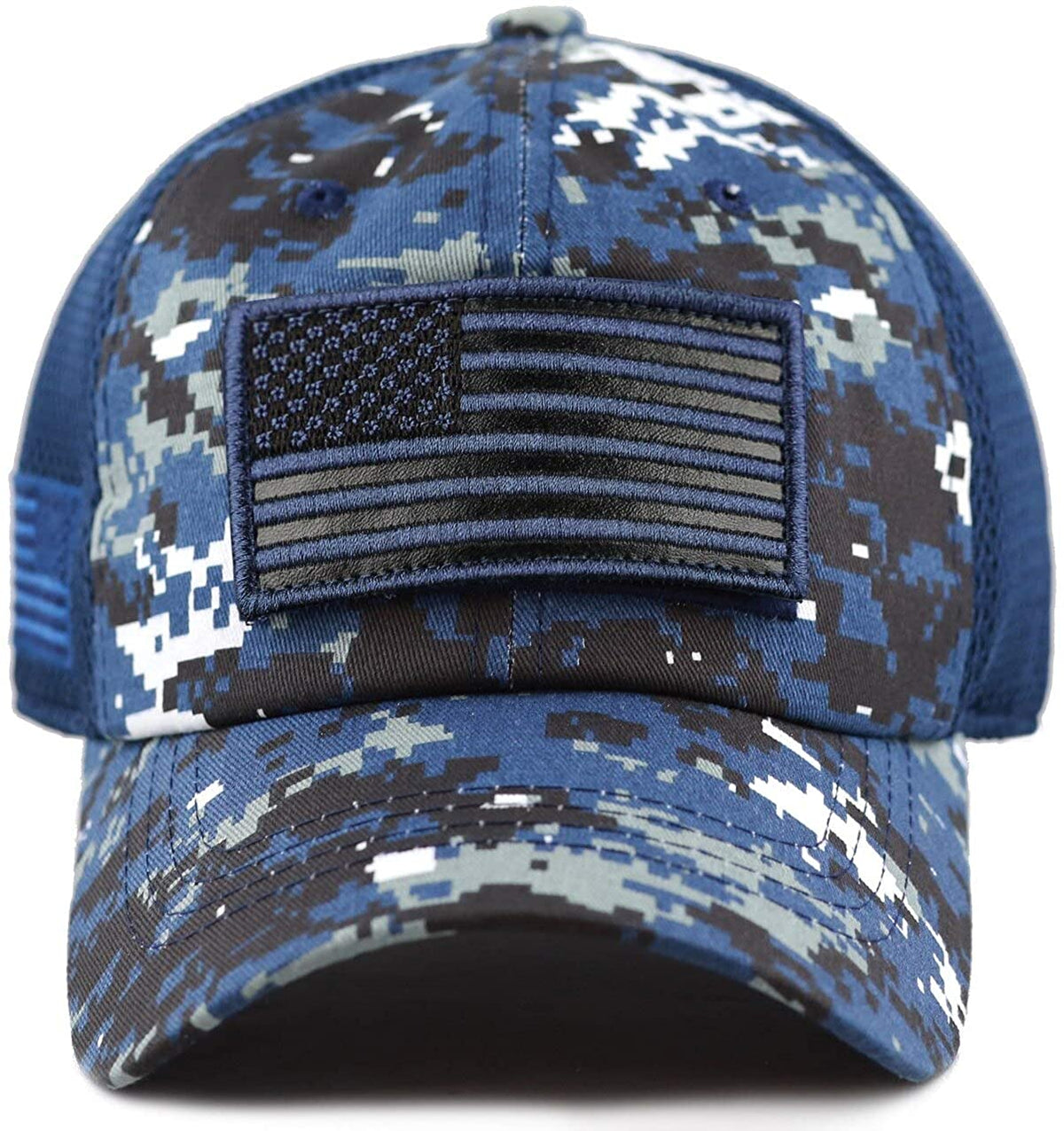 US Flag Detachable Patch Micro Soft Mesh Navy Blue Camouflage Baseball Cap
