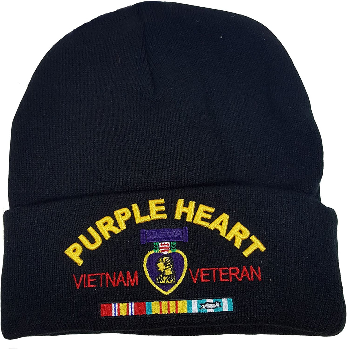 US Purple Heart Vietnam Veteran Black Skull Beanie Cap