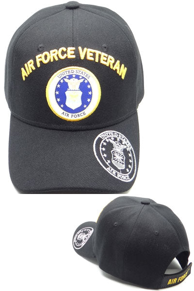 US Air Force Veteran Emblem Brim Black Baseball Cap