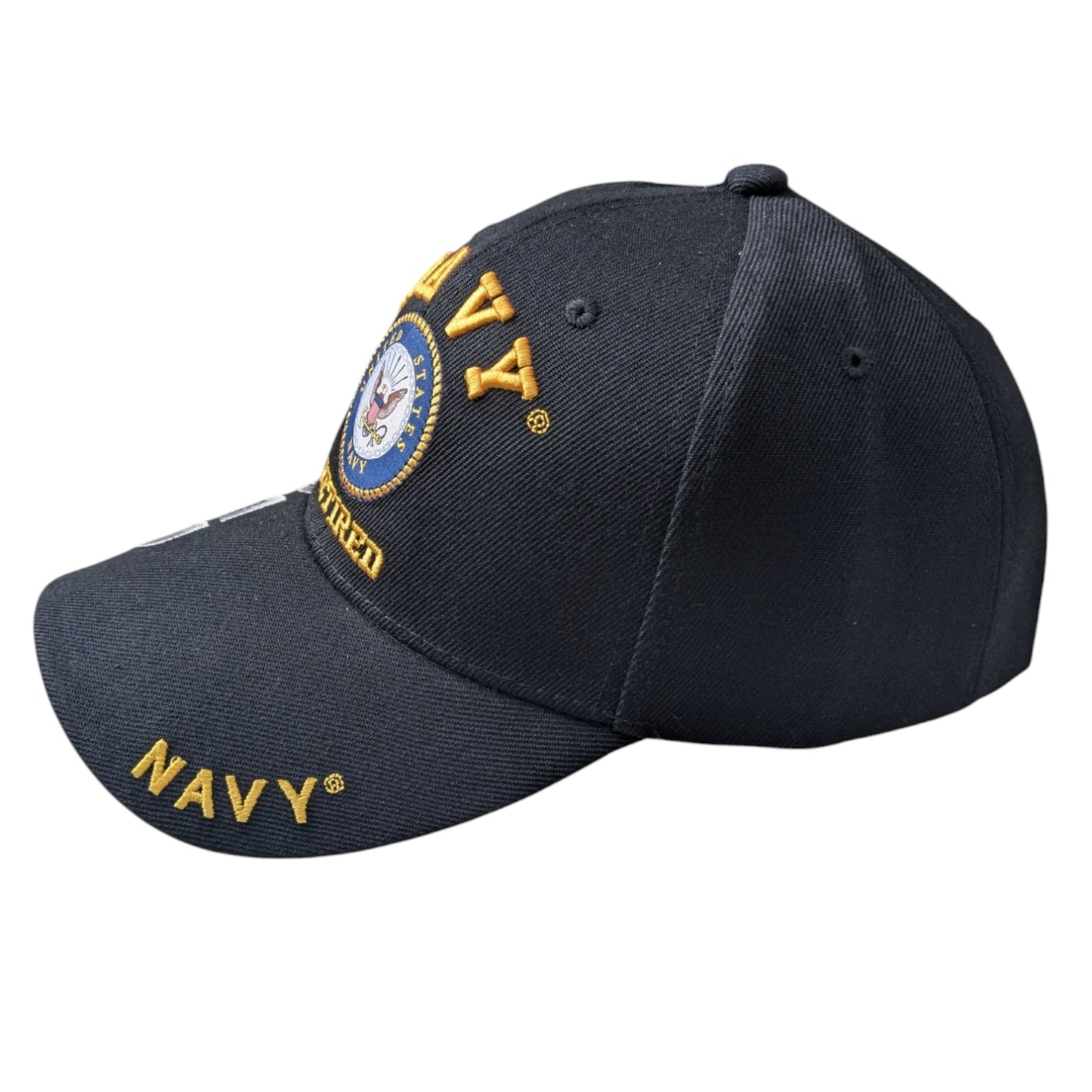 US Military Navy Retired Side Design Black Baseball Hat Cap