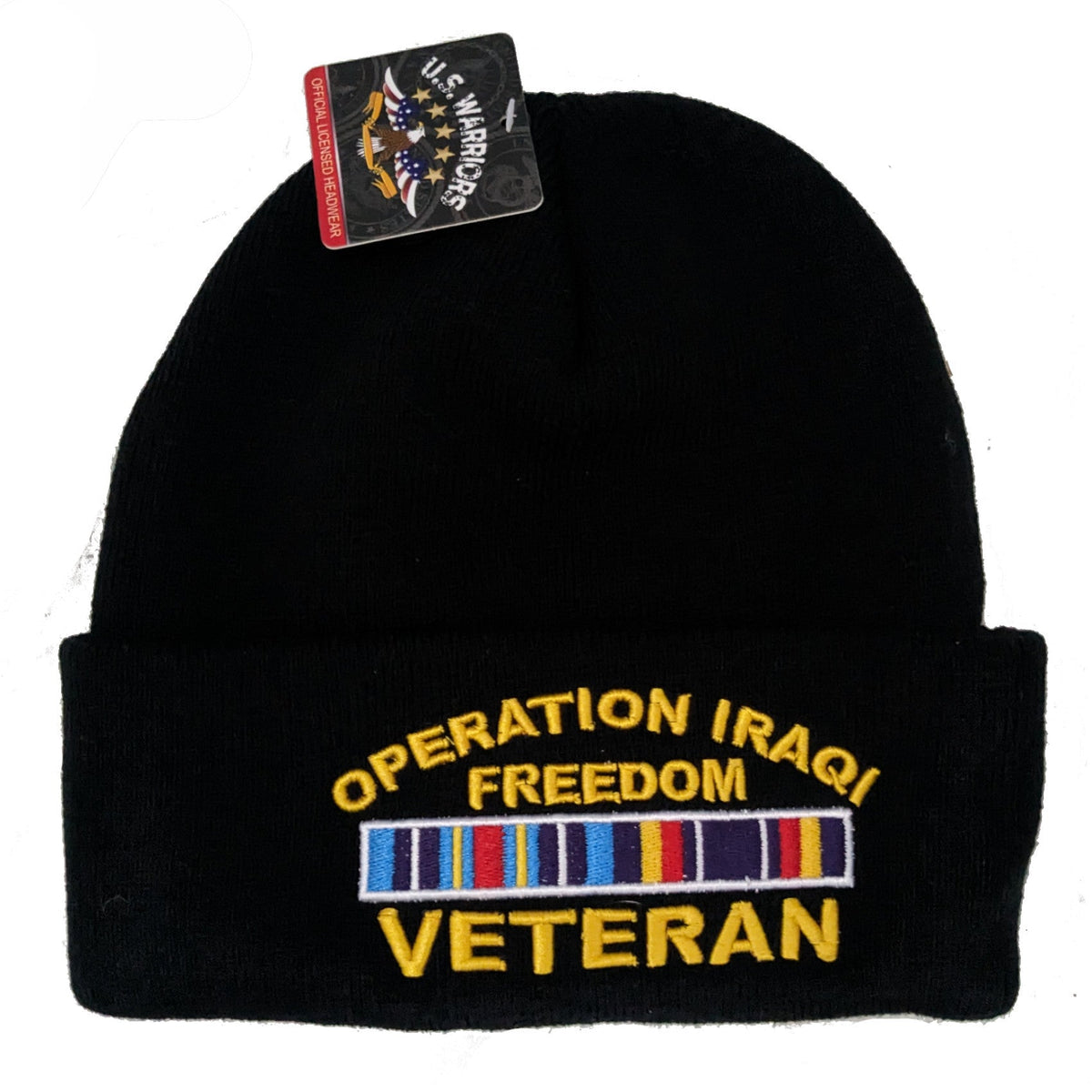 US Military Operation Iraqi Freedom Veteran Black Skull Beanie Cap