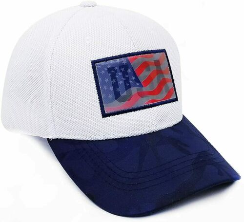 US Flag Hologram Patch Baseball Hat Cap (White/Navy Blue)