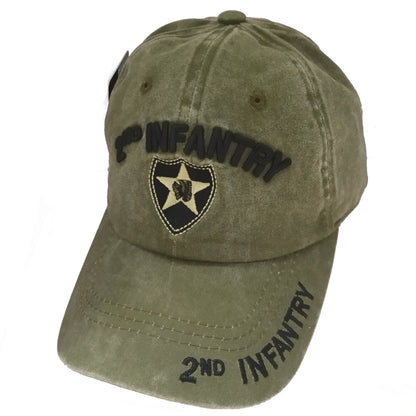 US Military 2nd Infantry Division Pigment Washed Olive Adjustable Baseball Hat Cap