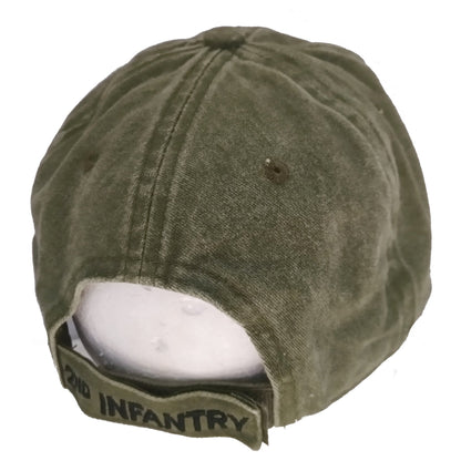 US Military 2nd Infantry Division Pigment Washed Olive Adjustable Baseball Hat Cap