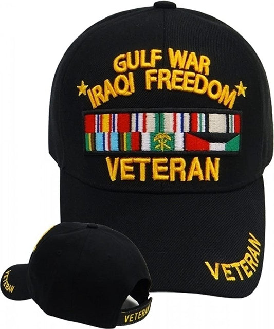 US Military Gulf War Iraqi Freedom Veteran Black Adjustable Baseball Hat Cap