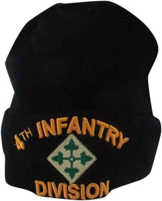US Military 4th Infantry Division Black Skull Beanie Cap