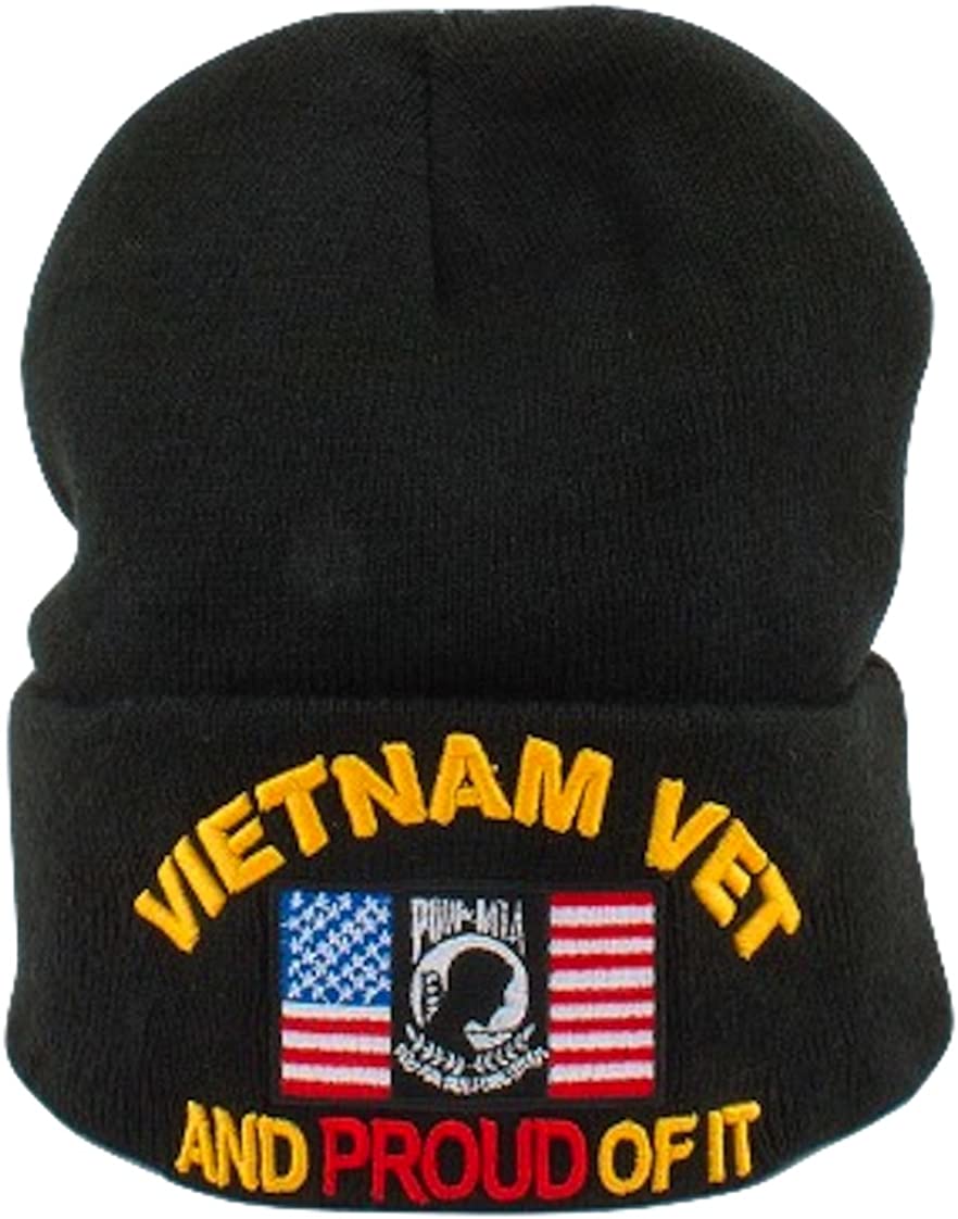 US Military Vietnam Vet And I'm Proud of It Black Skull Beanie Cap