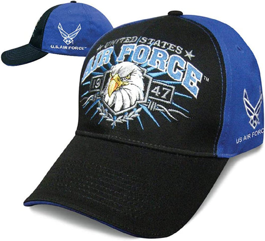 US Air Force Since 1947 Eagle Burst Baseball Hat Cap (Black/Royal Blue)
