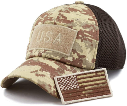 US Flag Detachable Patch Micro Soft Mesh Desert Digital Camouflage Baseball Cap