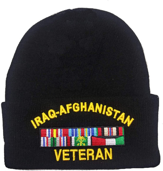 US Military Iraq Afghanistan Veteran Black Skull Beanie Cap