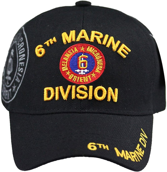 US Military 6th Marine Division Black Adjustable Baseball Hat Cap