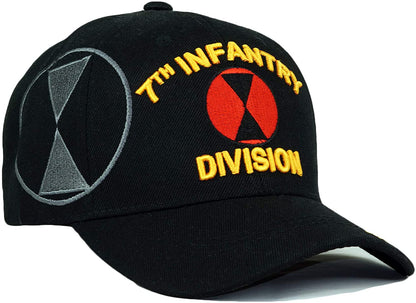 US Military 7th Infantry Division Black Adjustable Baseball Hat Cap