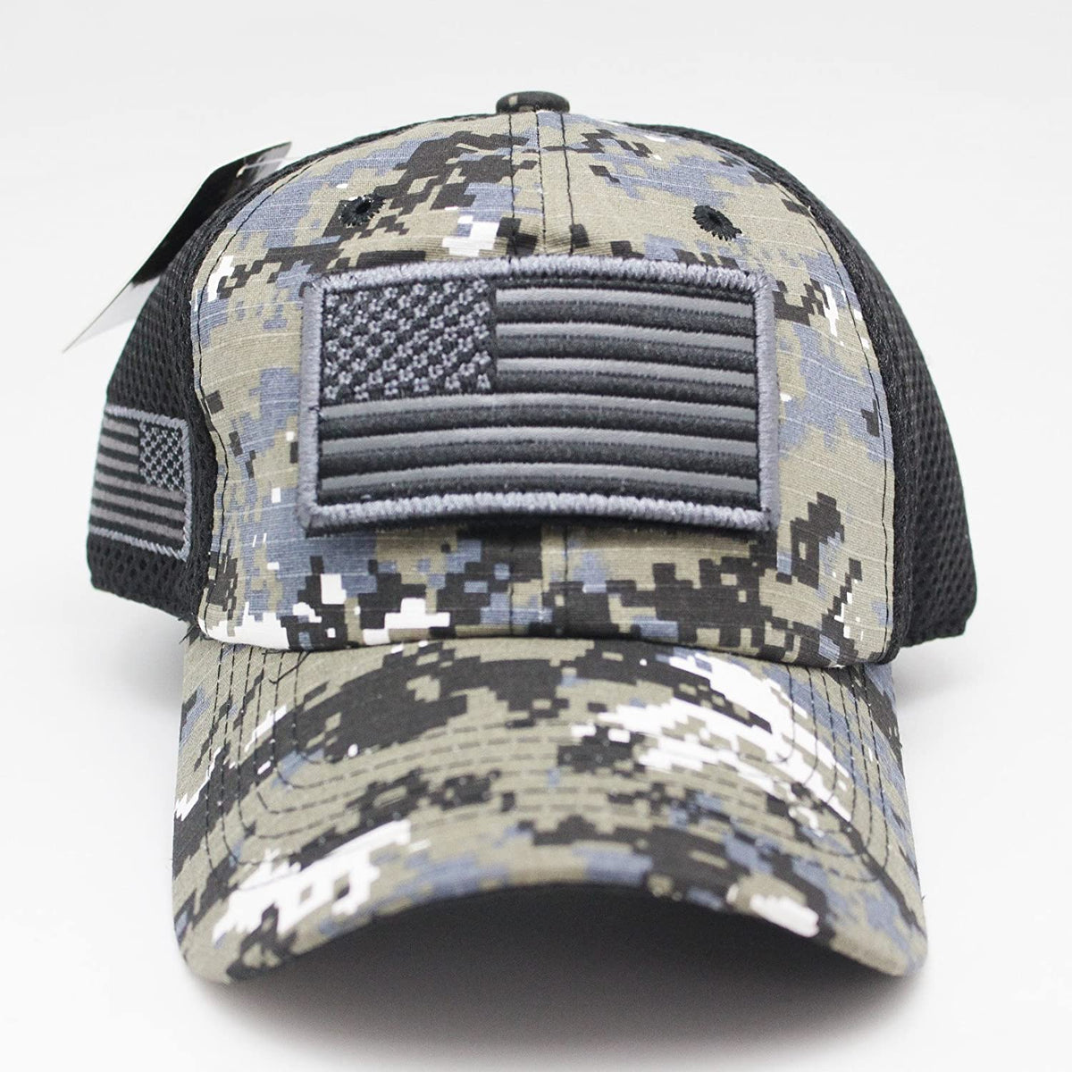 US Flag Detachable Patch Micro Soft Mesh Black Camouflage Baseball Cap