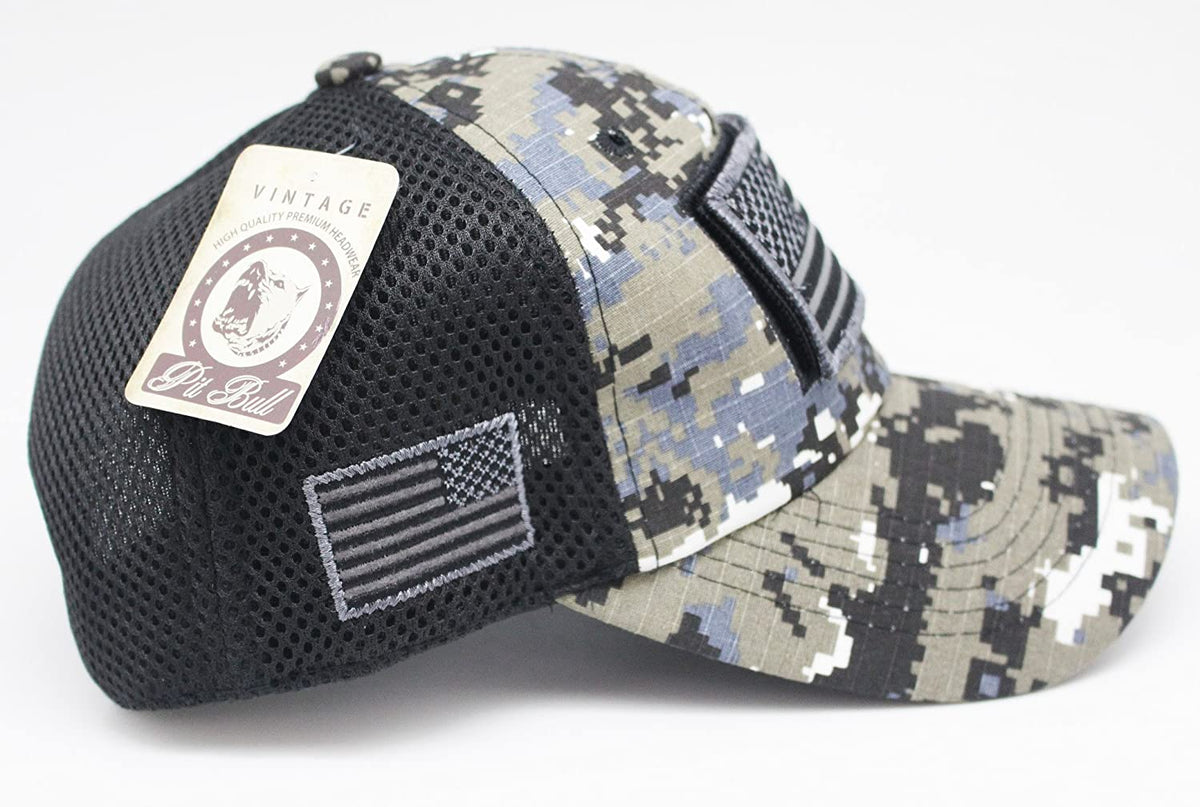 US Flag Detachable Patch Micro Soft Mesh Black Camouflage Baseball Cap