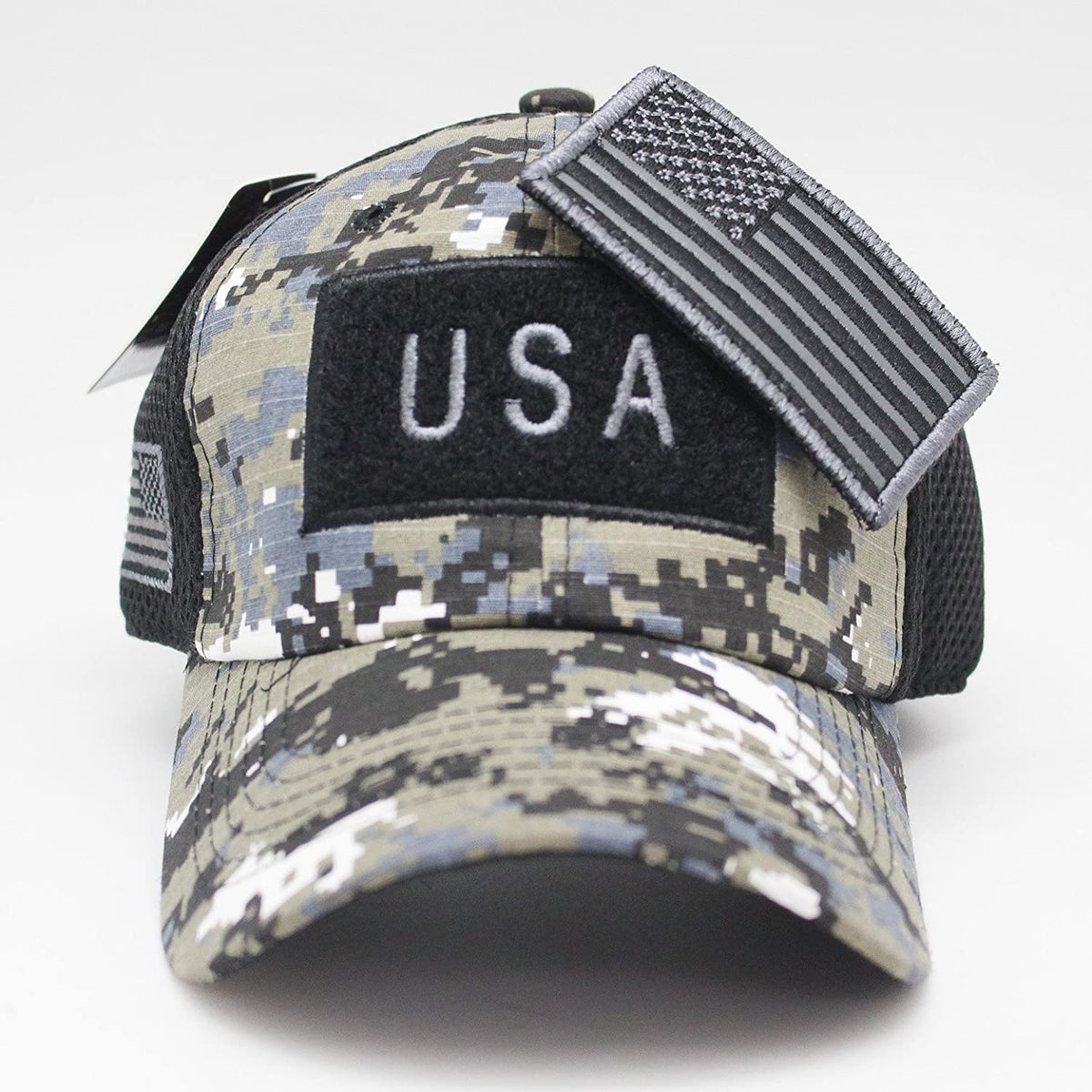 US Flag Detachable Patch Micro Soft Mesh Black Camouflage Baseball Cap