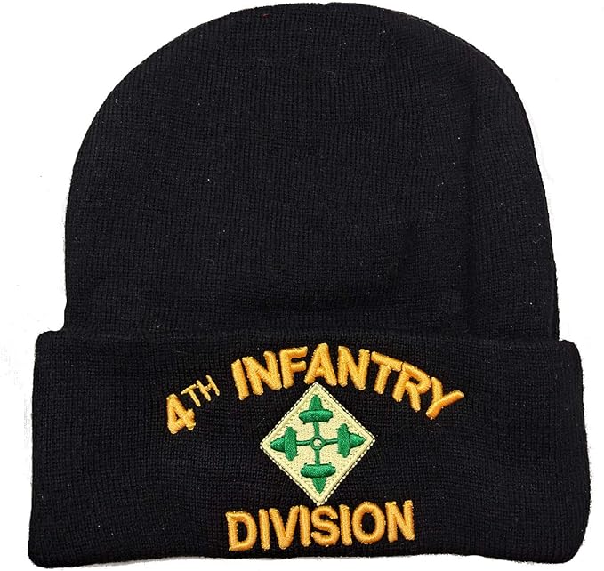 US Military 4th Infantry Division Black Skull Beanie Cap