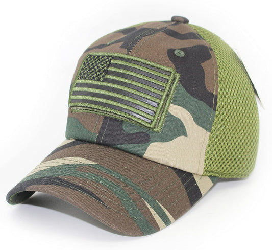 US Flag Camouflage Detachable Patch Micro Soft Mesh Green Camoflage Baseball Cap