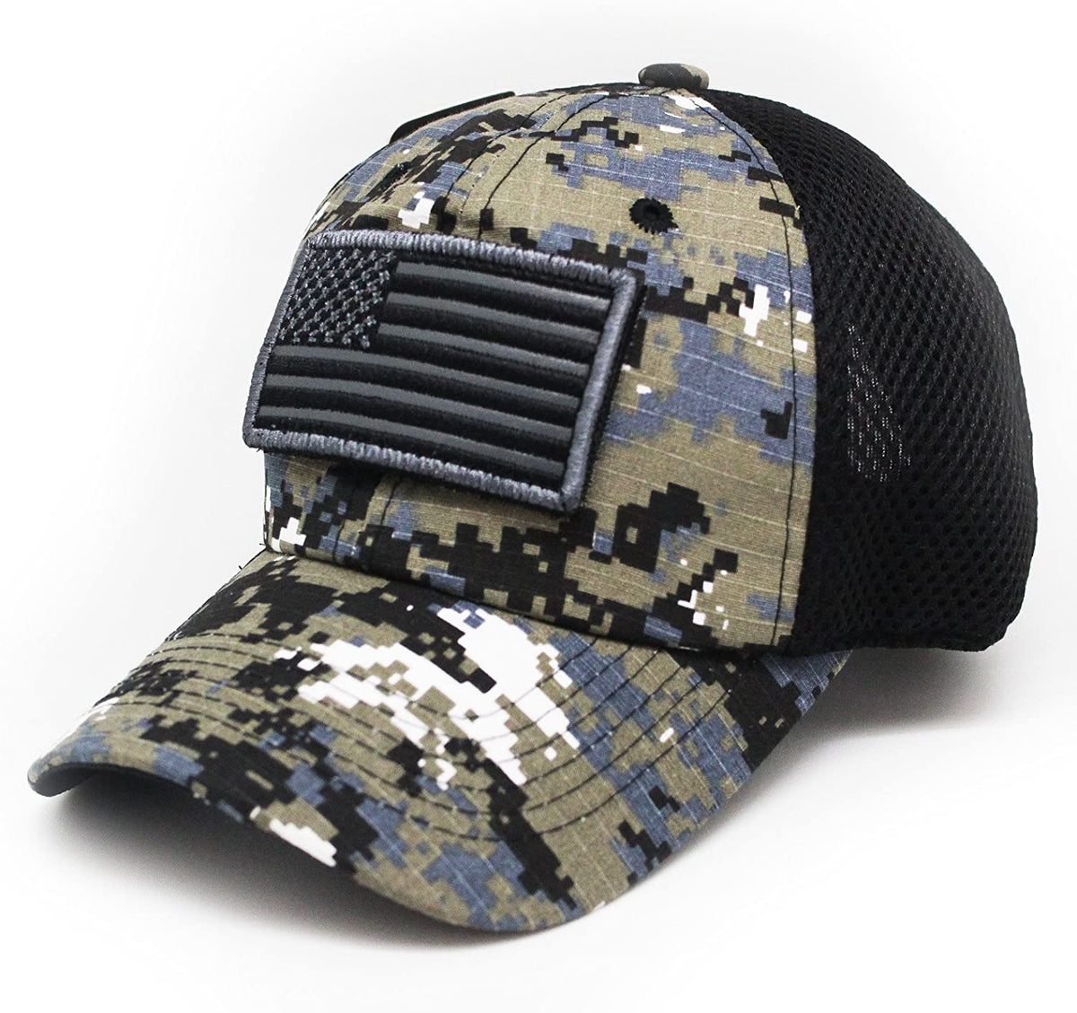 US Flag Detachable Patch Micro Soft Mesh Black Camouflage Baseball Cap