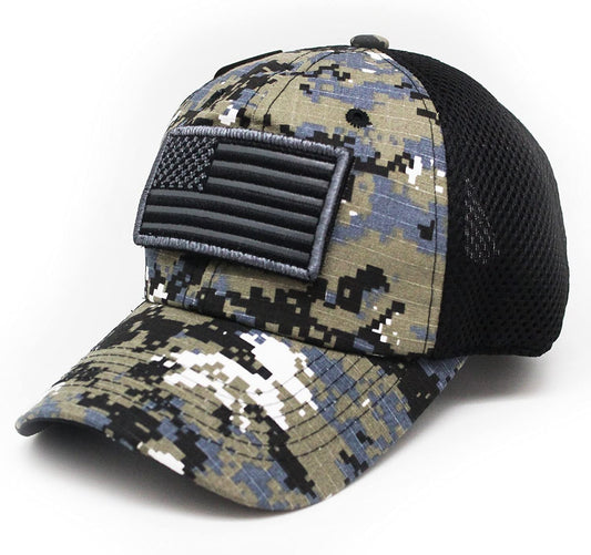 US Flag Detachable Patch Micro Soft Mesh Black Camouflage Baseball Cap