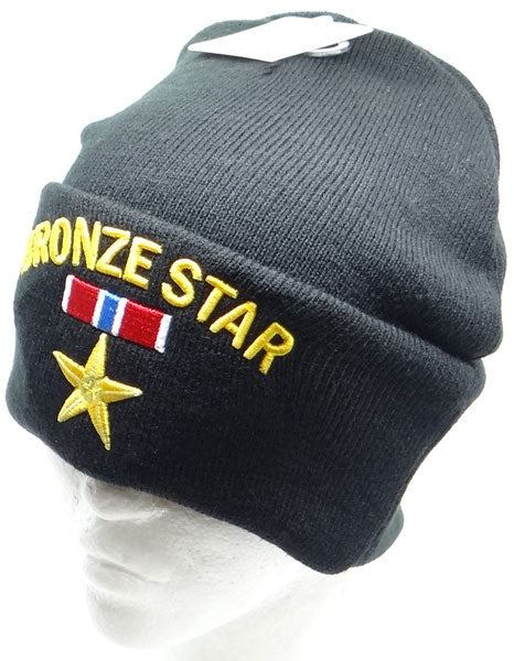 US Military Bronze Star Black Skull Beanie Cap