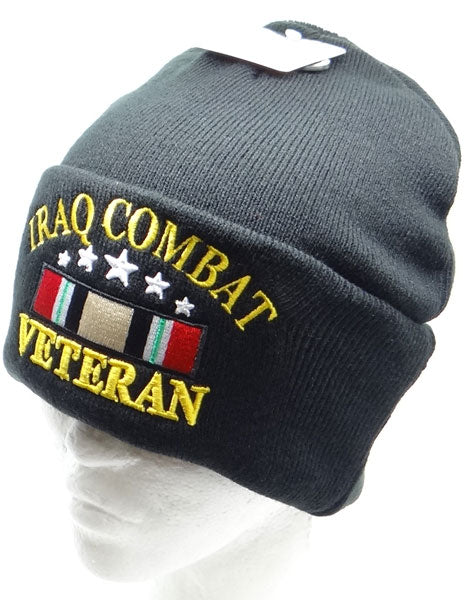 US Military Iraq Combat Veteran Black Skull Beanie Cap