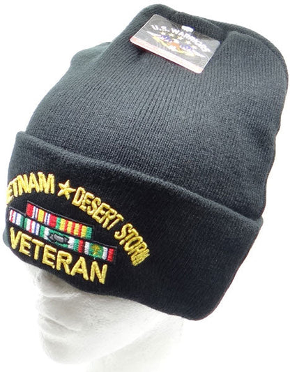 US Military Vietnam Desert Storm Veteran Black Skull Beanie Cap
