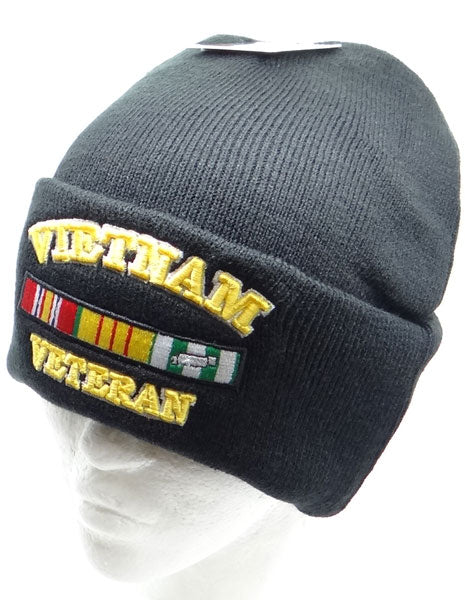 US Military Vietnam Veteran Black Skull Beanie Cap