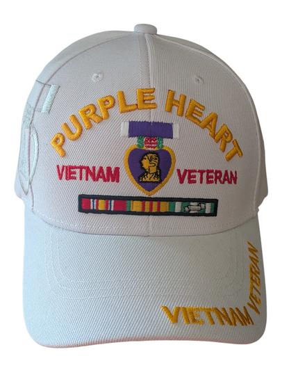 US Military Purple Heart Vietnam Veteran White Baseball Cap