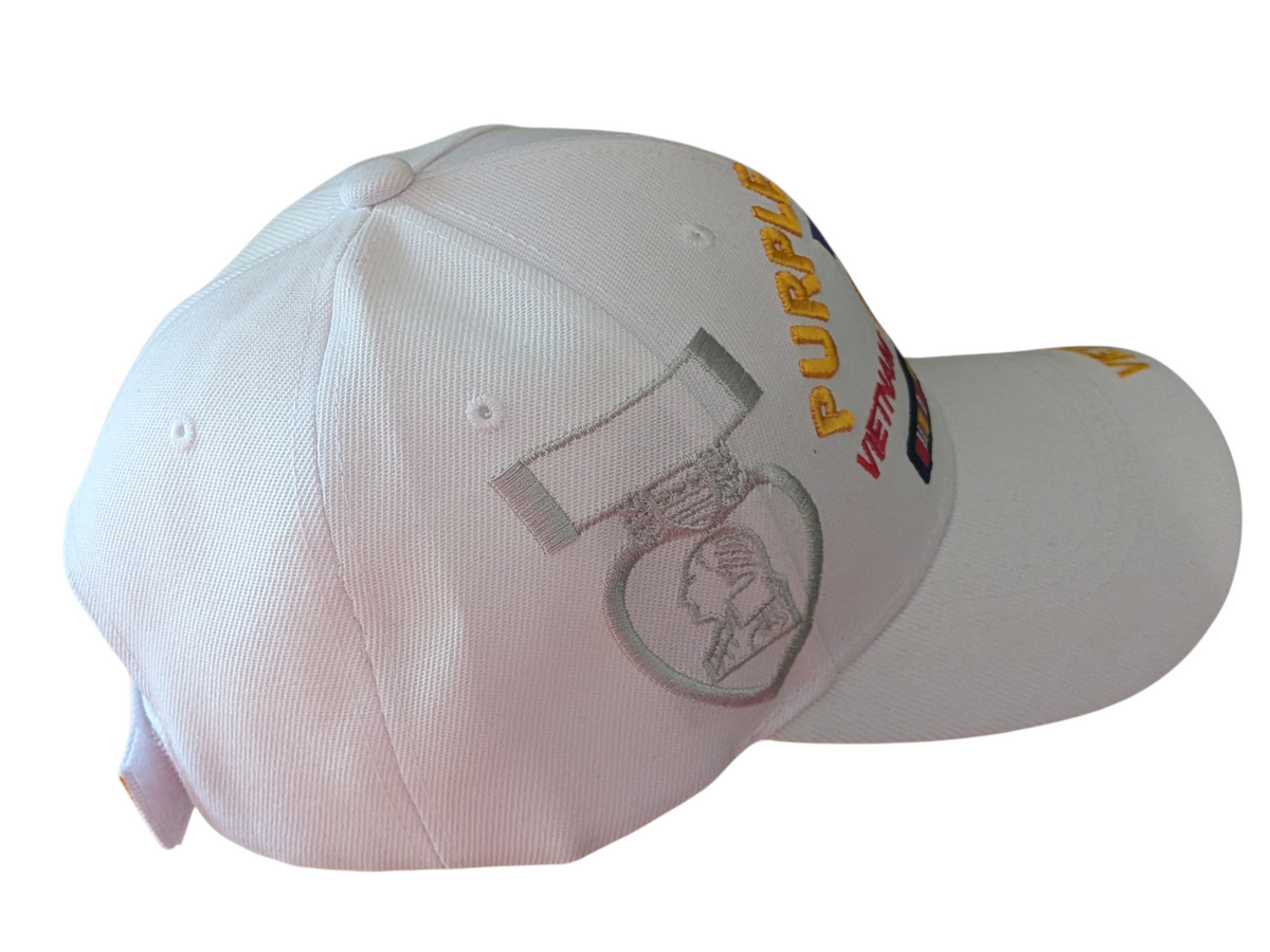 US Military Purple Heart Vietnam Veteran White Baseball Cap