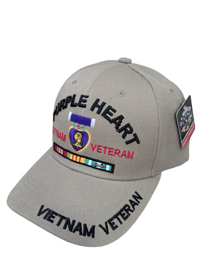 US Military Purple Heart Vietnam Veteran Khaki Adjustable Baseball Hat Cap