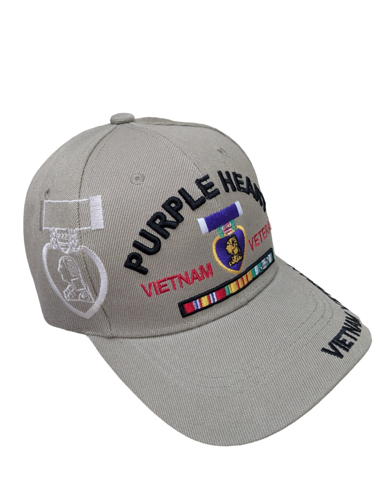 US Military Purple Heart Vietnam Veteran Khaki Adjustable Baseball Hat Cap