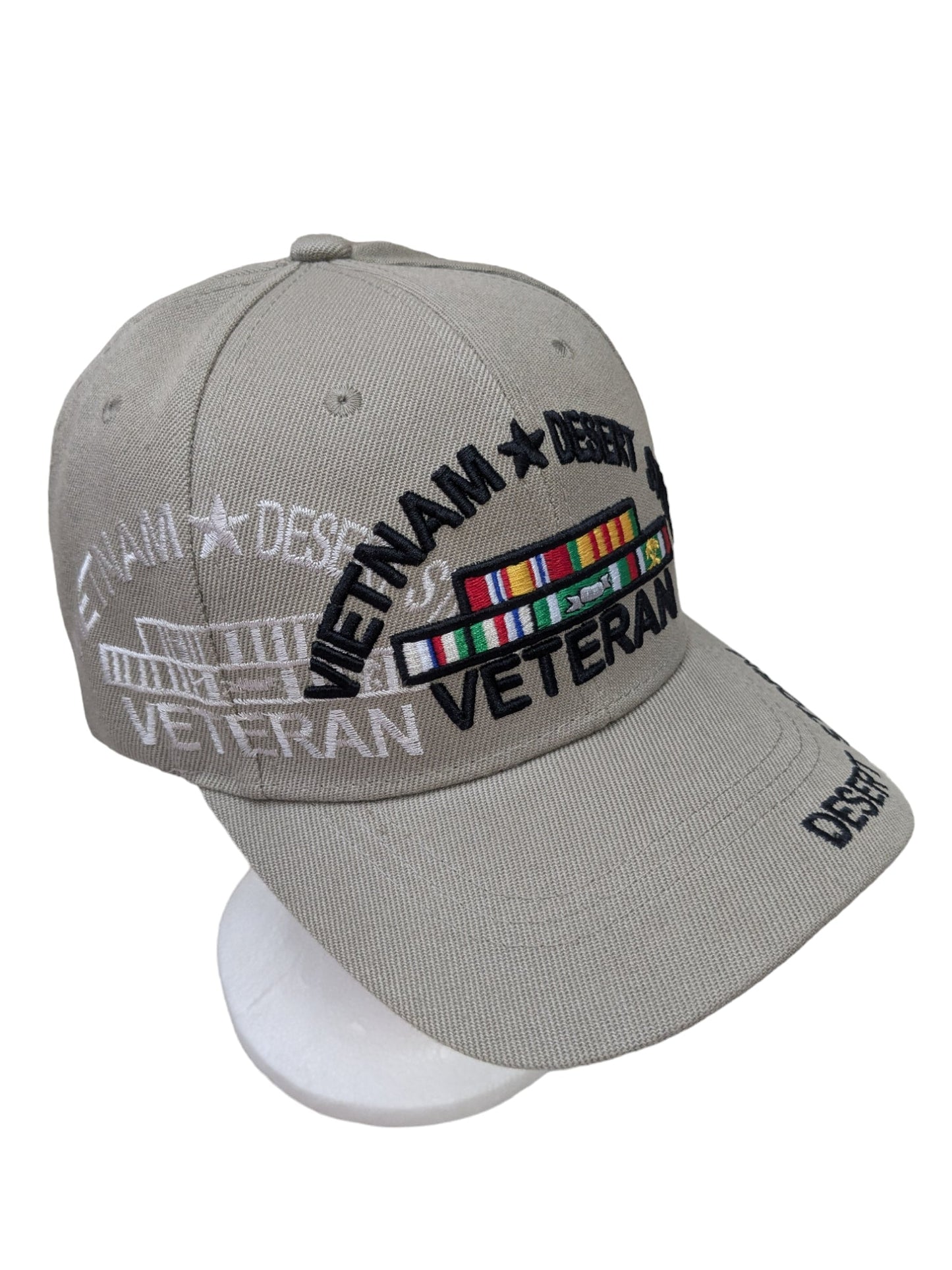 US Military Vietnam Desert Storm Veteran Ribbon Khaki Adjustable Baseball Hat Cap