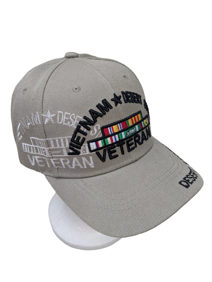 US Military Vietnam Desert Storm Veteran Ribbon Khaki Adjustable Baseball Hat Cap
