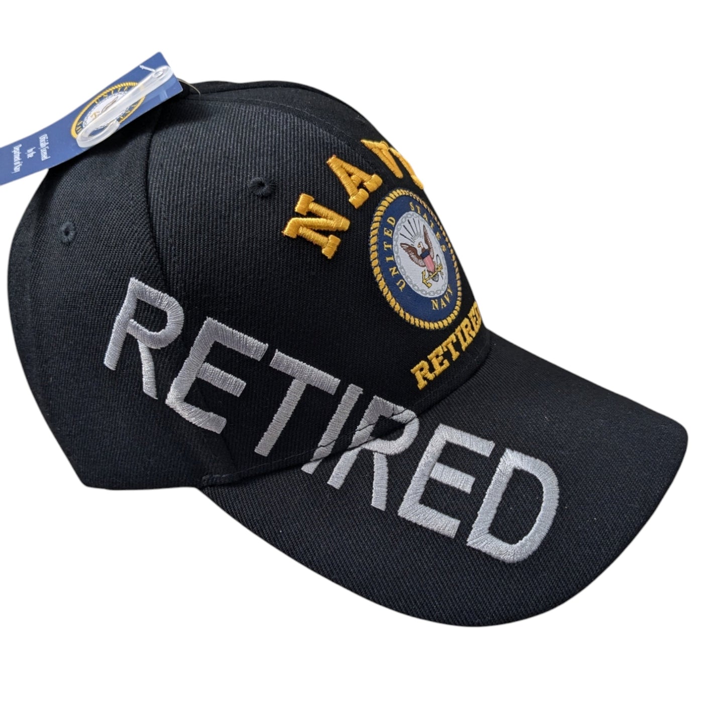 US Military Navy Retired Side Design Black Baseball Hat Cap