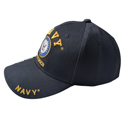 US Military Navy Retired Side Design Black Baseball Hat Cap