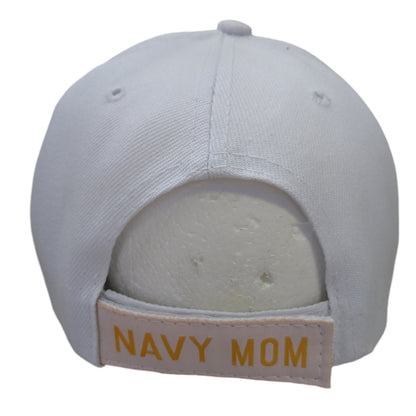 US Military Navy Mom Flag on Brim White Baseball Hat Cap