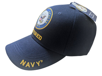 US Military Navy Retired Emblem Shadow Side Blue Baseball Hat Cap