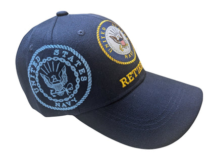 US Military Navy Retired Emblem Shadow Side Blue Baseball Hat Cap