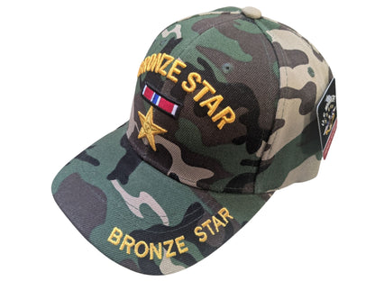 US Military Bronze Star Woodland Camouflage Baseball Hat Cap