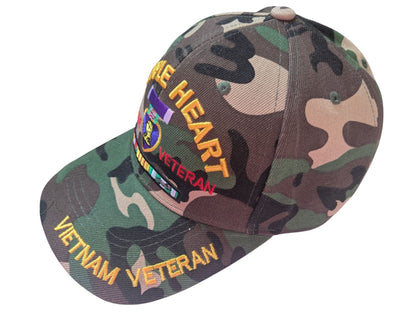 US Military Purple Heart Vietnam Veteran Woodland Camouflage Baseball Hat Cap