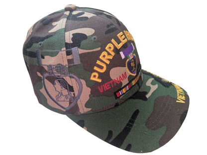 US Military Purple Heart Vietnam Veteran Woodland Camouflage Baseball Hat Cap