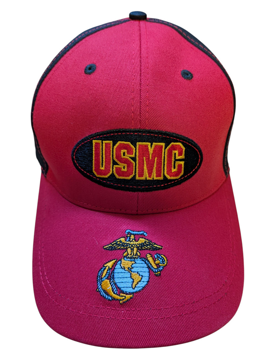 US USMC Marine Corps Logo Semper Fidelis Patch Style Red/Black Baseball Cap