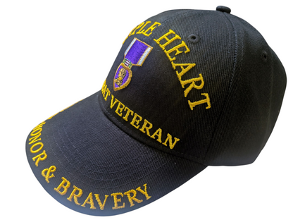 US Purple Heart Combat Veteran Black Baseball Hat Cap