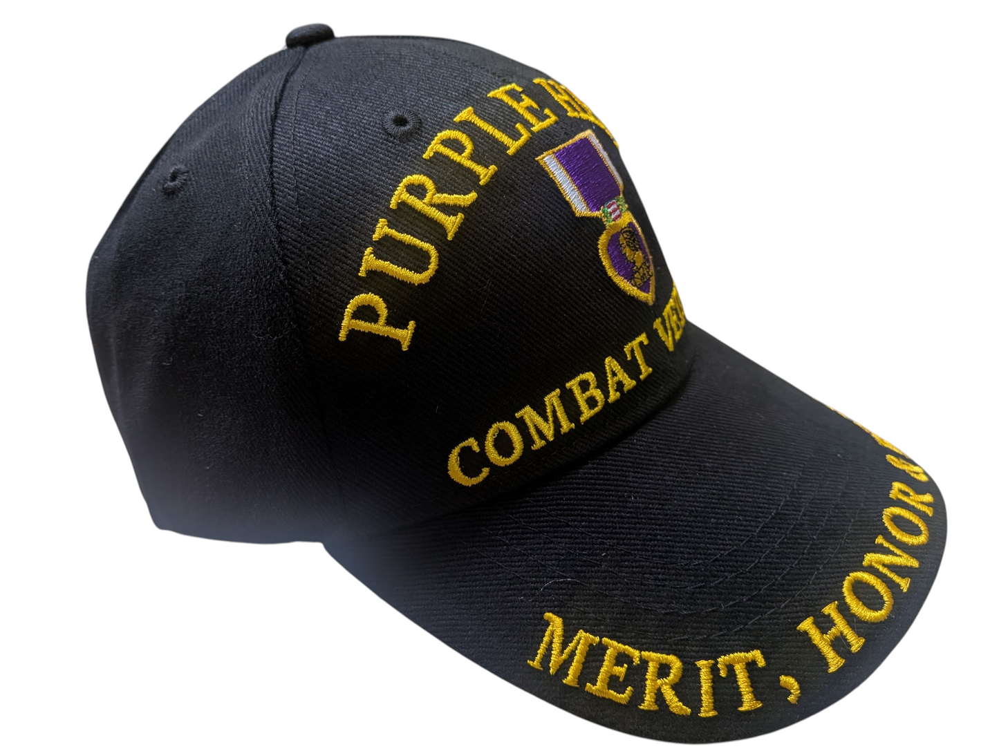 US Purple Heart Combat Veteran Black Baseball Hat Cap