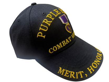 US Purple Heart Combat Veteran Black Baseball Hat Cap