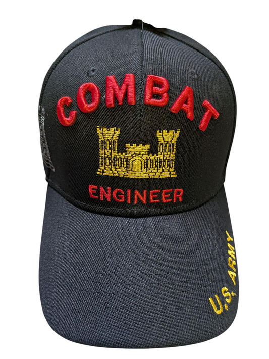 US Army Combat Engineer Black Baseball Hat Cap