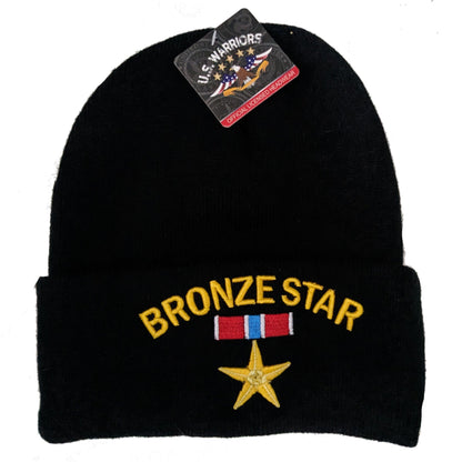 US Military Bronze Star Black Skull Beanie Cap