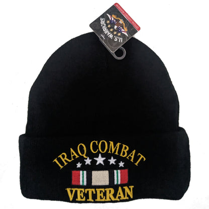 US Military Iraq Combat Veteran Black Skull Beanie Cap