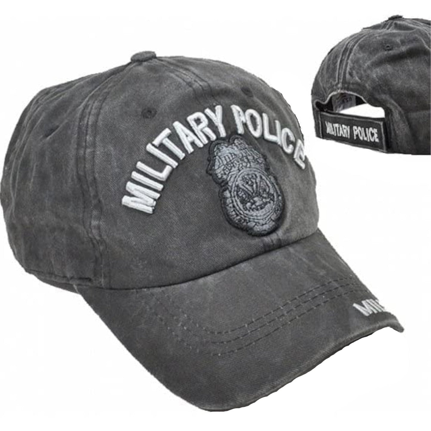 US Military Police Pigment Washed Black Adjustable Baseball Hat Cap